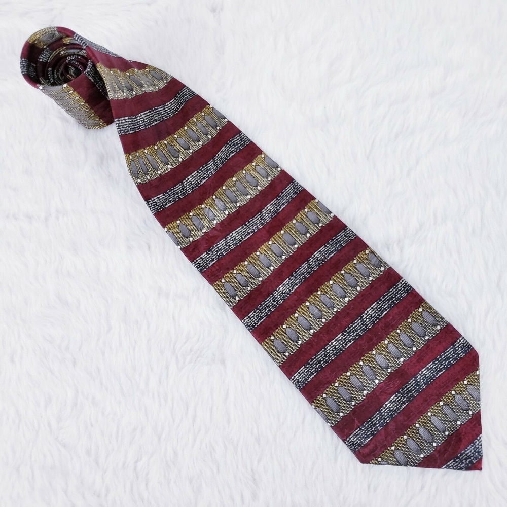 Antonia Geometric Striped 100% Silk Men Necktie Multicolor Size 58x4 - NWOT - Picture 1 of 5
